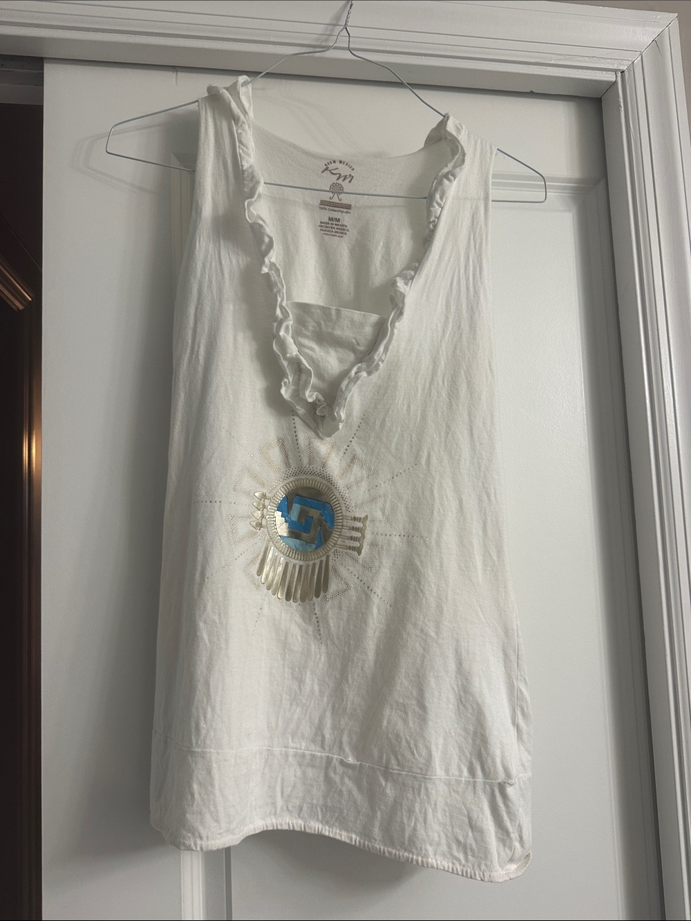 White Embellished Ruffled Tank Top